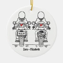 Twee Bruiden Biker Motorfiets Bruiloft Keramisch Ornament