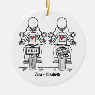 Twee Bruiden Biker Motorfiets Bruiloft Keramisch Ornament