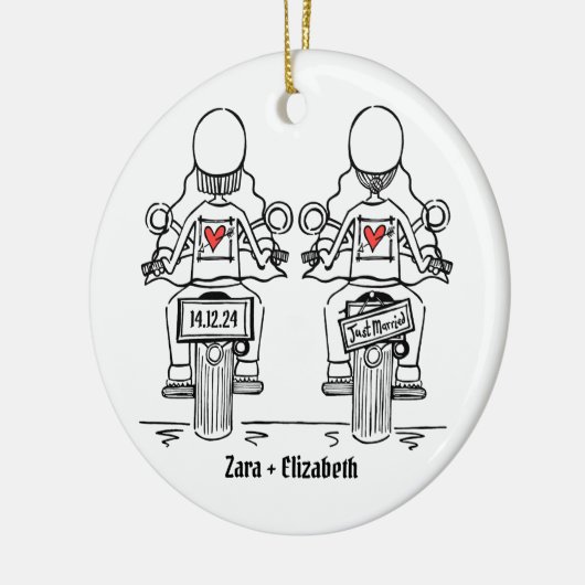 Twee Bruiden Biker Motorfiets Bruiloft Keramisch Ornament (Links)