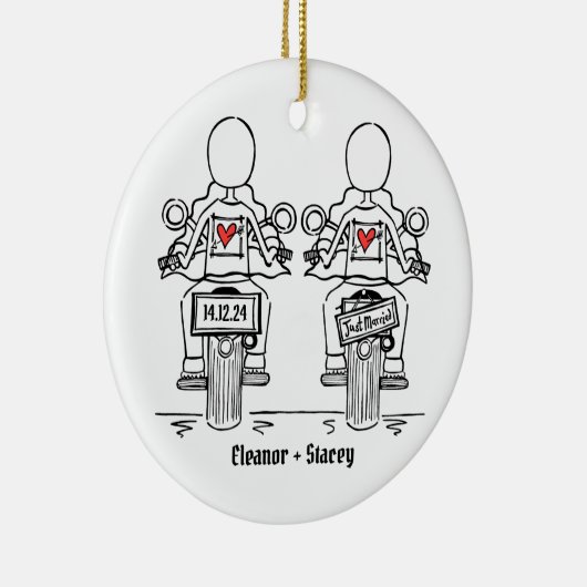 Twee Bruiden Biker Motorfiets Bruiloft Keramisch Ornament (Rechts)