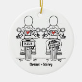 Twee Bruiden Biker Motorfiets Bruiloft Keramisch Ornament (Voorkant)