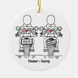 Twee Bruiden Biker Motorfiets Bruiloft Keramisch Ornament