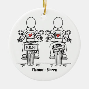 Twee Bruiden Biker Motorfiets Bruiloft Keramisch Ornament