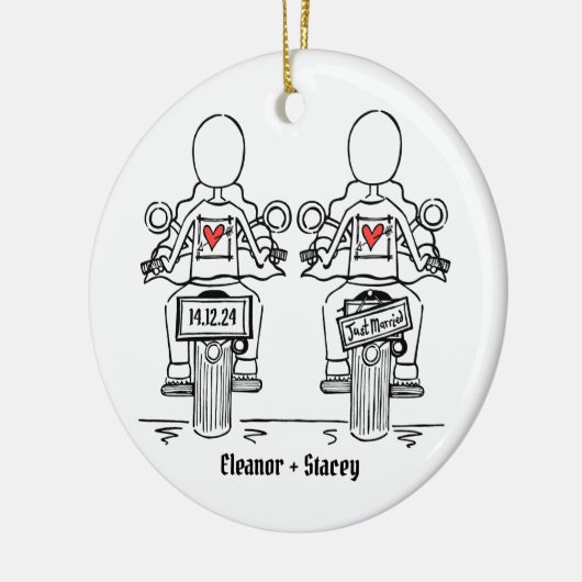 Twee Bruiden Biker Motorfiets Bruiloft Keramisch Ornament (Links)