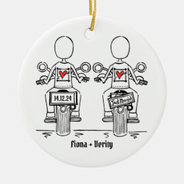 Twee Bruiden Biker Motorfiets Bruiloft Keramisch Ornament