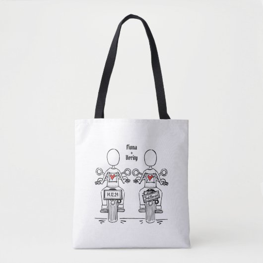 Twee Bruiden Biker Motorfiets Bruiloft Tote Bag (Voorkant)