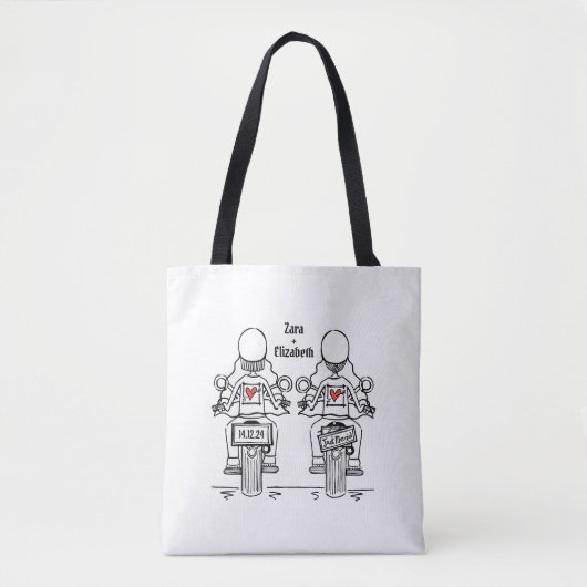 Twee Bruiden Biker Motorfiets Bruiloft Tote Bag (Voorkant)