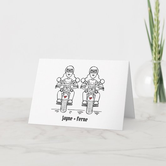 Twee Bruiden Biker Motorfiets Huwelijk Kaart (Voorkant)