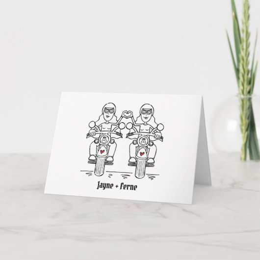 Twee Bruiden Biker Motorfiets Trouwen Kaart (Voorkant)