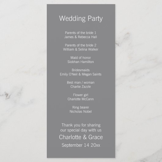 Twee bruiden bruiloft (Lila en grijs) Service Orde Programmakaart (Achterkant)