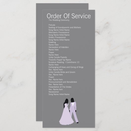 Twee bruiden bruiloft (Lila en grijs) Service Orde Programmakaart (Voorkant / Achterkant)
