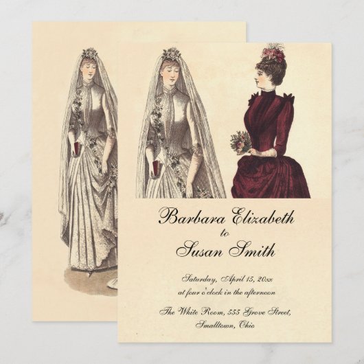 Twee bruiden bruiloft Vintage Kaart (Voorkant / Achterkant)