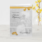 Twee bruiden gay huwelijksfelicitaties kaart (Gele Bloem)