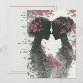 Twee bruiden handgetekend potlood roze zwart kaart (Voorkant / Achterkant)