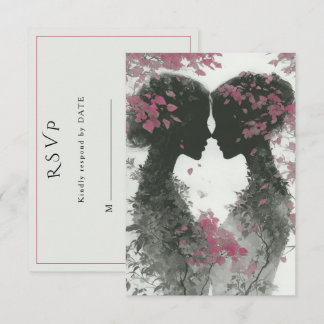 Twee bruiden handgetekende potloodillustratie   RSVP kaartje