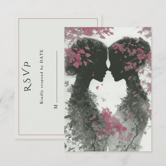 Twee bruiden handgetekende potloodillustratie   RSVP kaartje (Voorkant / Achterkant)