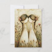 Twee bruiden handgetekende potloodillustratie   RSVP kaartje (Voorkant)