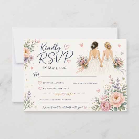 Twee Bruiden Huwelijks RSVP Kaart (Voorkant)