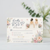 Twee Bruiden Huwelijks RSVP Kaart (Staand voorkant)