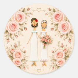Twee Bruiden Huwelijkssticker Ronde Sticker