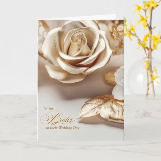 Twee Bruiden Lesbisch Bruiloft Gefeliciteerd Rozen Kaart (Gele Bloem)