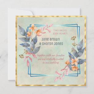 Twee bruiden Lesbische waterverf bloemen trouwen Kaart