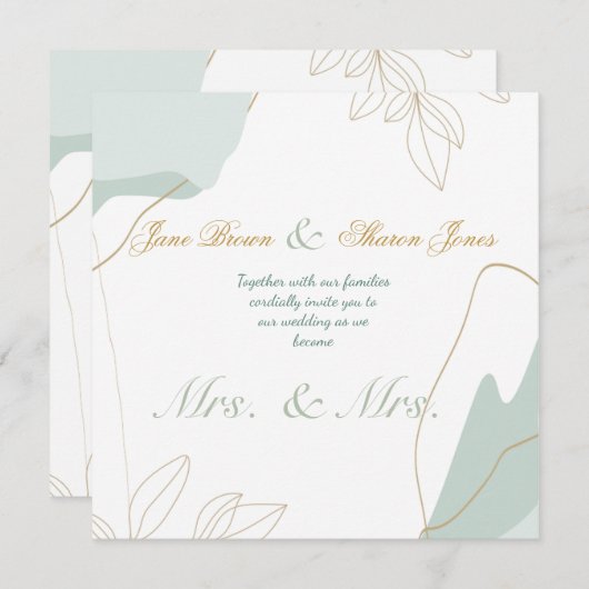 Twee bruiden Lesbische waterverf groene wedding  Kaart (Voorkant / Achterkant)