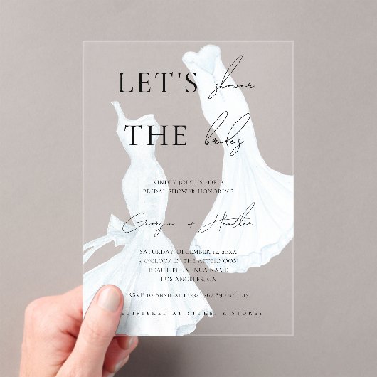 Twee Bruiden LGBTQ Waterverf Jurk Vrijgezellenfees Acryl Uitnodigingen (Insitu (Draagbaar))