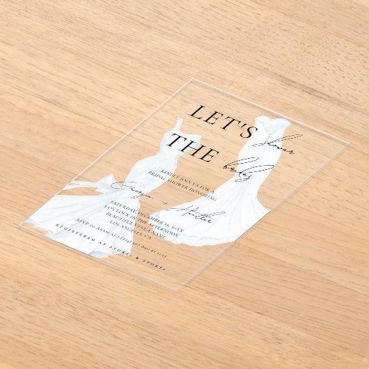 Twee Bruiden LGBTQ Waterverf Jurk Vrijgezellenfees Acryl Uitnodigingen (Laagn)