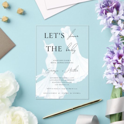 Twee Bruiden LGBTQ Waterverf Jurk Vrijgezellenfees Acryl Uitnodigingen (Insitu (Huwelijk))