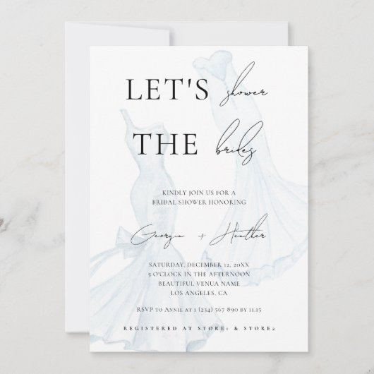 Twee Bruiden LGBTQ Waterverf Jurk Vrijgezellenfees Kaart (Voorkant)