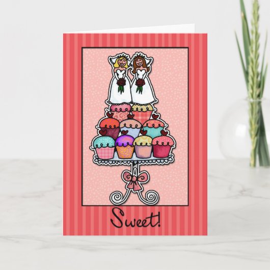 Twee Bruiden op Cupcake stapelen Kaart (Voorkant)