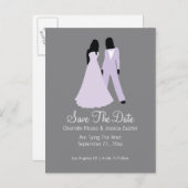 Twee bruiden pak en trouwjurk (Lila grijs) Aankondigingskaart (Voorkant / Achterkant)