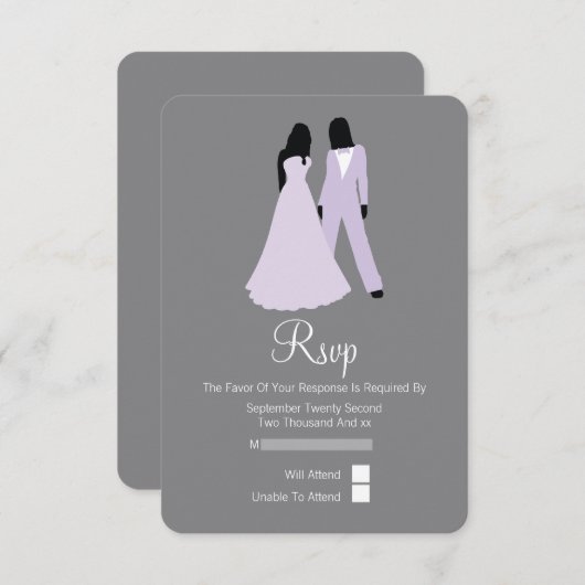 Twee bruiden RSVP bruiloft (Lila en grijs) (Voorkant / Achterkant)