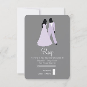 Twee bruiden RSVP bruiloft (Lila en grijs) Kaartje