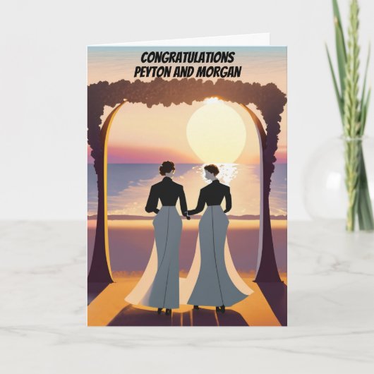 Twee bruiden Trouwdag bij zonsondergang Gefelicite Kaart (Voorkant)