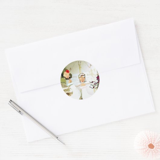 Twee bruiden trouwstickers ronde sticker (Envelop)