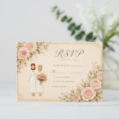 Twee Bruiden Vintage Blush RSVP Kaartje (Staand voorkant)