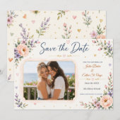 Twee bruiden zijn beter dan één foto Save the Date (Voorkant / Achterkant)