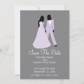 Twee bruidjes bewaren de datumbruiloft (Lila en gr Aankondiging (Voorkant)