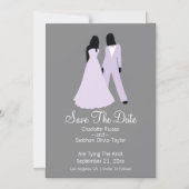 Twee bruidjes bewaren de datumbruiloft (Lila en gr Magnetische Uitnodiging (Voorkant)