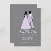 Twee bruidjes bewaren de datumbruiloft (Lila en gr Save The Date (Voorkant / Achterkant)