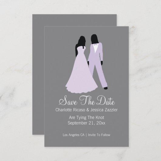 Twee bruidjes bewaren de datumbruiloft (Lila en gr Save The Date (Voorkant / Achterkant)