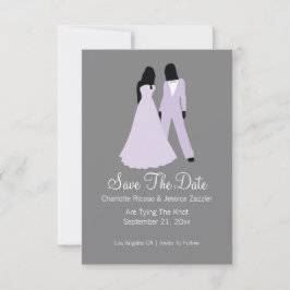 Twee bruidjes bewaren de datumbruiloft (Lila en gr Save The Date