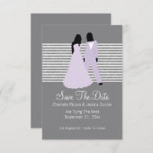 Twee bruidjes bewaren de datumbruiloft (Lila en gr Save The Date (Voorkant / Achterkant)
