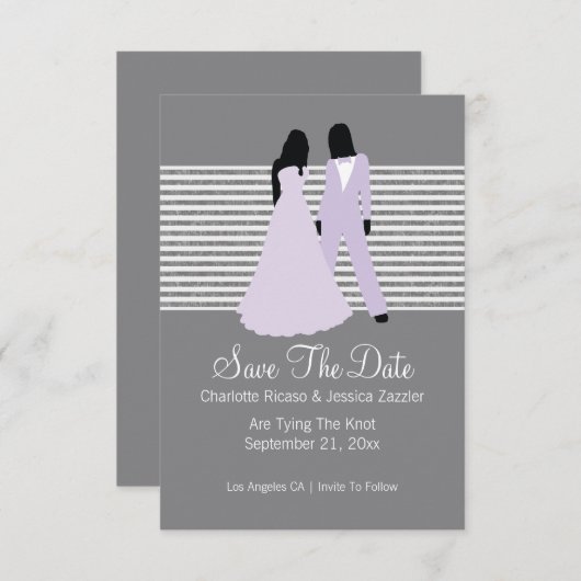 Twee bruidjes bewaren de datumbruiloft (Lila en gr Save The Date (Voorkant / Achterkant)