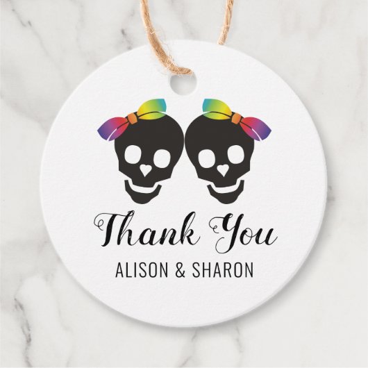 Twee bruidjes en confetti Dank je lesbische bruilo Bedankjes Labels (Voorkant)