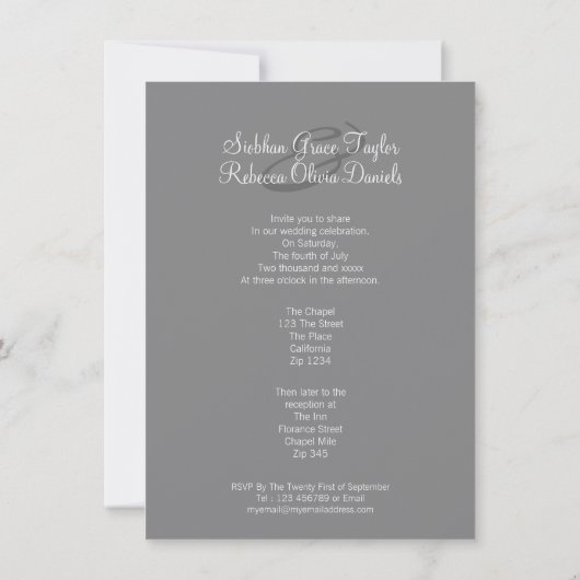 Twee bruidjes (Lila en grijs) Kaart (Achterkant)