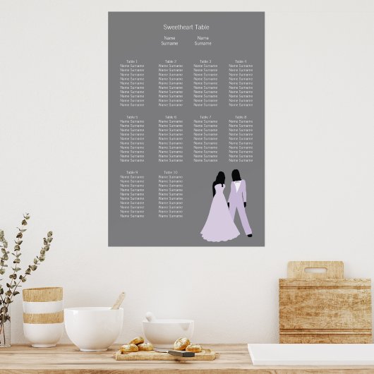 Twee bruidjes (Lila en grijs) zierplan Poster (Keuken)