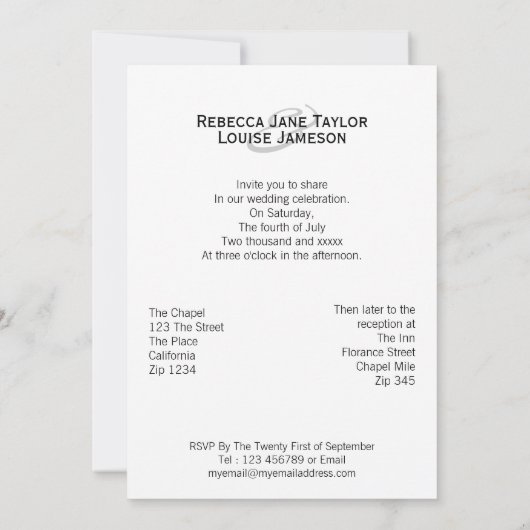 Twee bruidjes op het huwelijk met lesbiennes kaart (Achterkant)